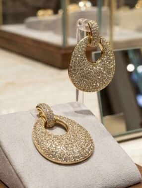 Gold Pave Disc Drop Earrings - Elegant Women's Jewelry